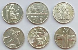 6 diverse Schweizer Silber 5 Franken-Gedenkmünzen 1936-1963