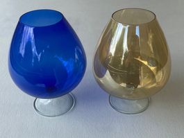 Cognac-Schwenker, 2er Set blau/bernsteinfarben guter Zustand