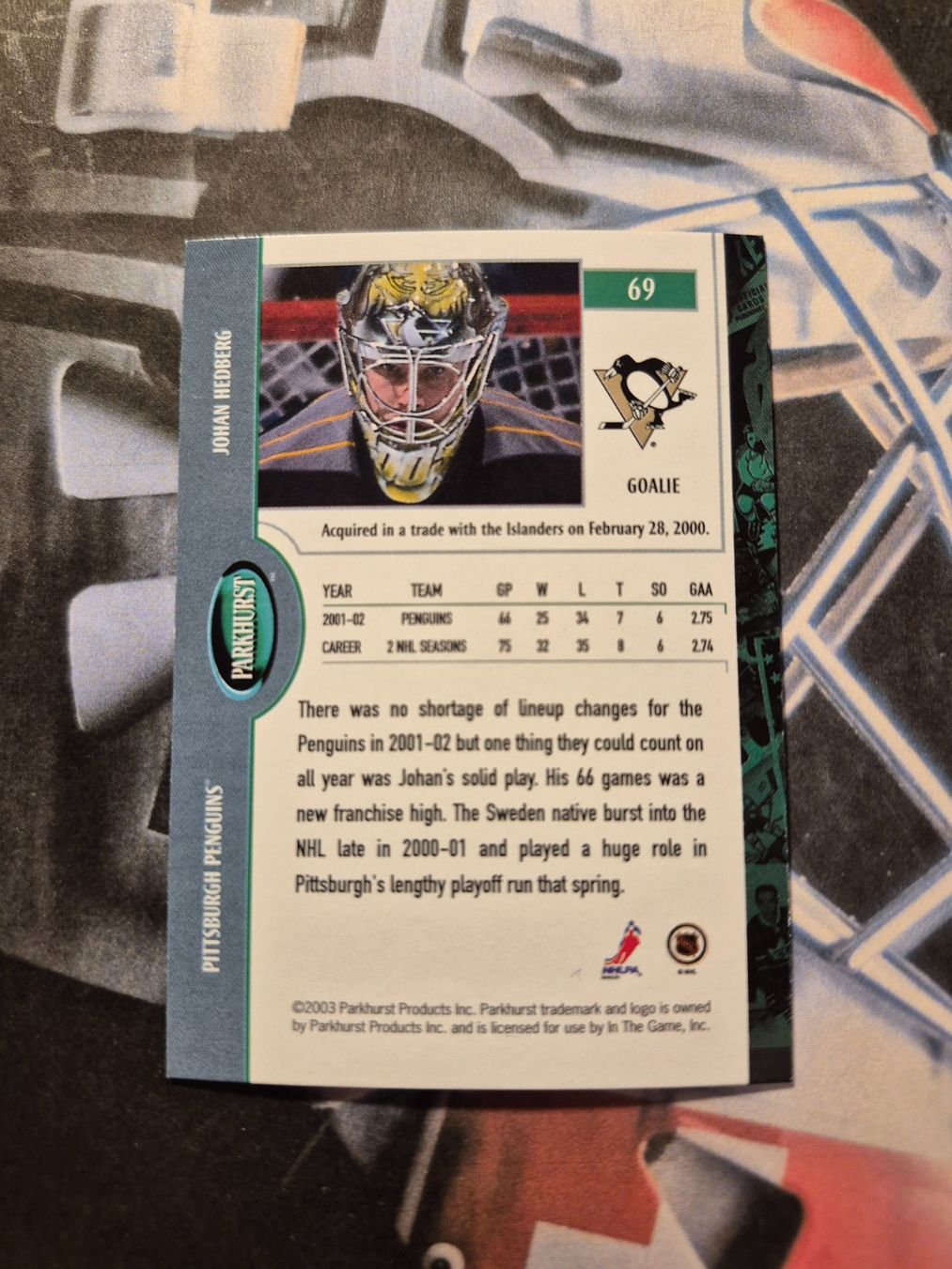 NHL Carte collezionabili: NHL Johan Hedberg Pittsburgh Penguins – Usato da Treiten venduto da Sauber73 1