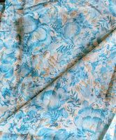 Stoff blau-tuerkis mit Blumenmuster 90cm x 320cm neu