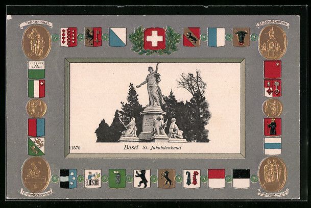 Cartes postales: Präge-AK Basel, St. Jakobsdenkmal, Denk – D'occasion à Berlin par bartko-reher