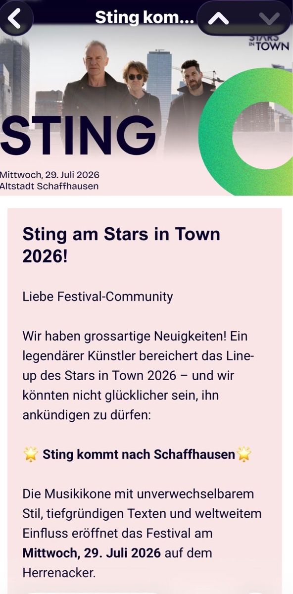Tickets: 1  x Ticket Sting Stars in town – Neu (gemäss Beschreibung) aus Uhwiesen von mglo