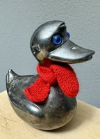 Versilberte Spardose ENTE mit Schal vintage Kässeli