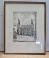 Aachen Rathaus Radierung M. Thumann gerahmt (25x31 cm) antik