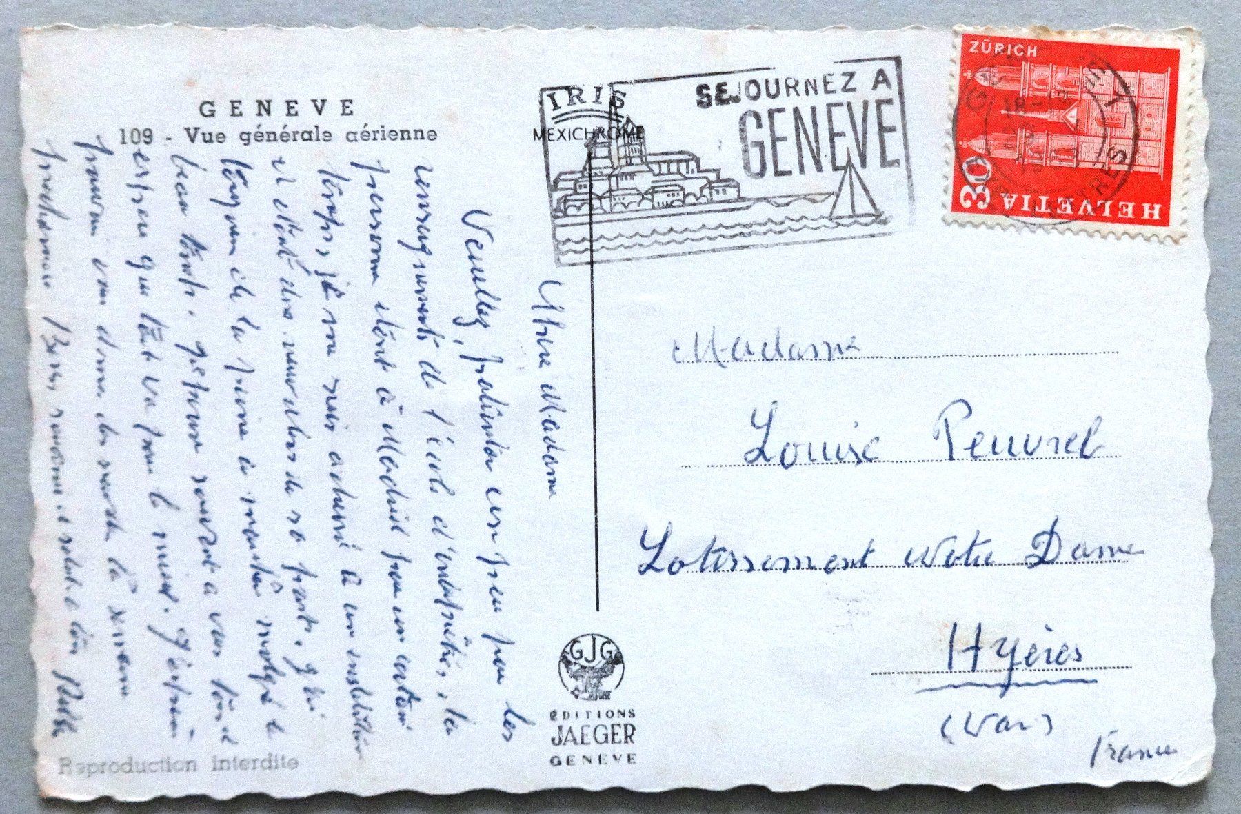 Cartoline postali: Genève - Vue générale aérienne – Usato da Fétigny venduto da Billy2miny 1