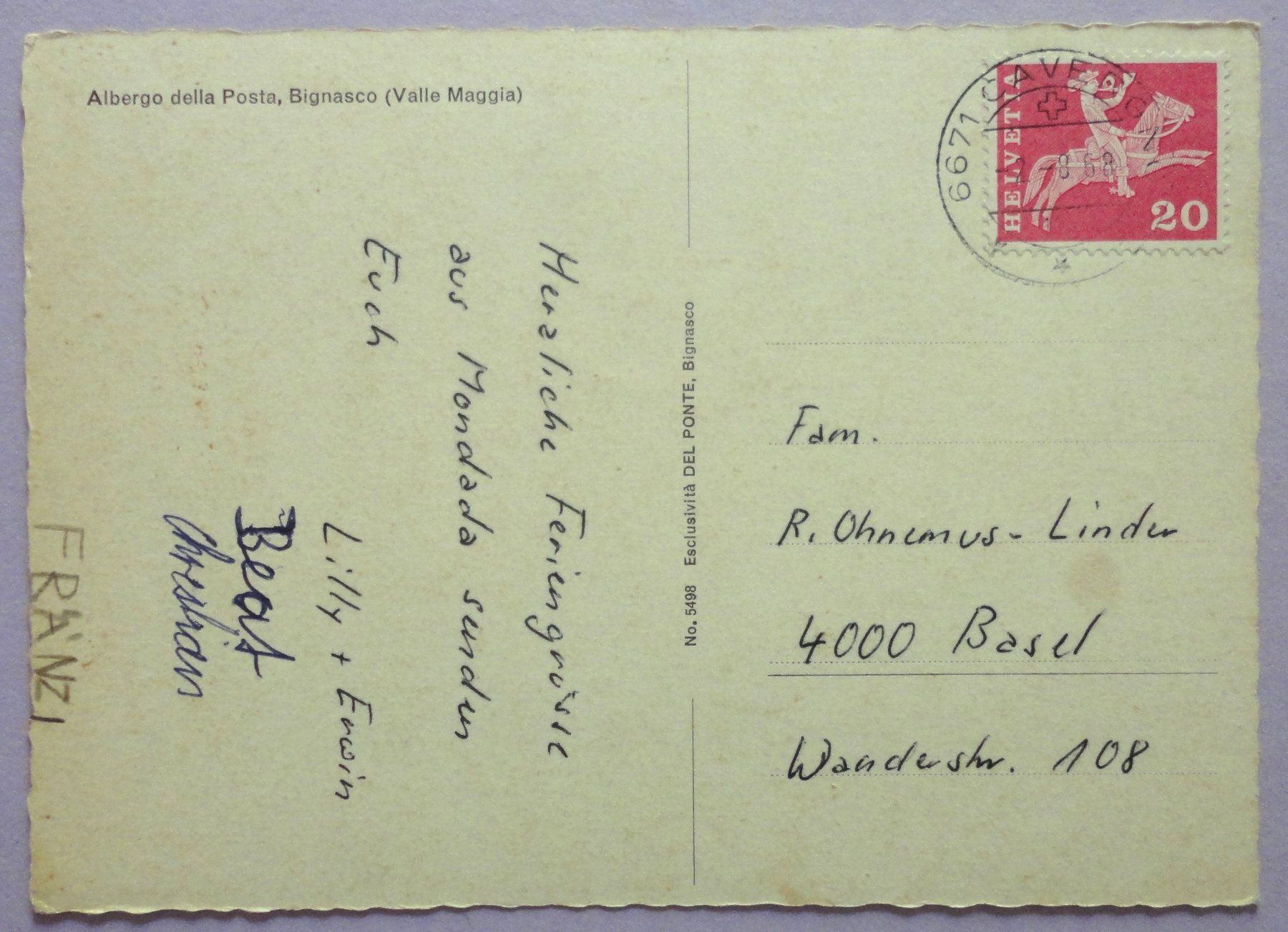Cartoline postali: Albergo della Posta, Bignasco (Valle Maggia) – Usato da Fétigny venduto da Billy2miny 1