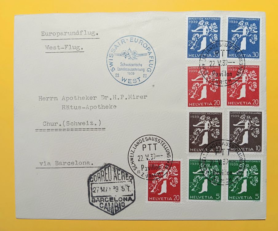 SWISSAIR Europarundflug West via Barcelona 1939 Kaufen auf Ricardo