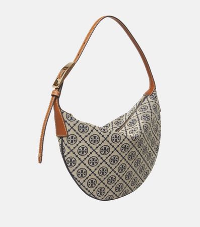 Tory Burch Hobo Bag Monogram Canvas Leather Shoulder Bag