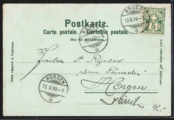 Ansichtskarten: Mondschein-Lithographie Brugg, Uferparti – Gebraucht aus Berlin von bartko-reher 1