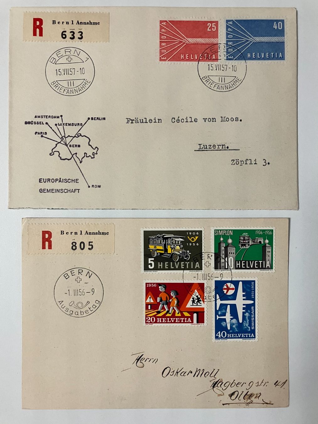 Tutti i francobolli: 2 FDC, deutliche Stempel, Kat.324-27 + 332-33, KP 170.-- – Usato da Würenlos venduto da Eulenpostuhu