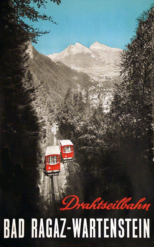 Foto & Immagini: Original Plakat Bad Ragaz-Wartenstein	Drahtseilbahn 1940 – Usato da Wollerau venduto da Plakatfreund