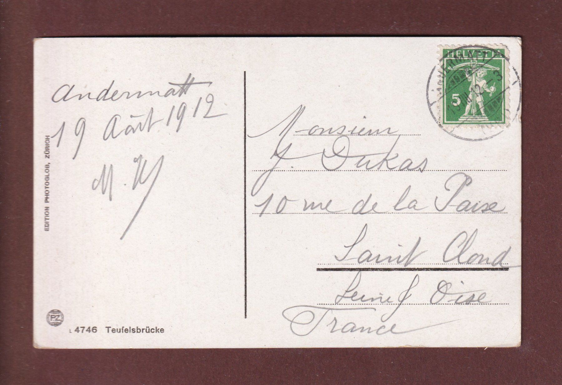 Cartoline postali: TEUFELSBRÜCKE - Kutsche - 1912 – Usato da Pully venduto da nicecards 1