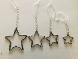 Weihnachtsdeko Sterne Silber Glitzer zum Aufhängen, 4 Stk