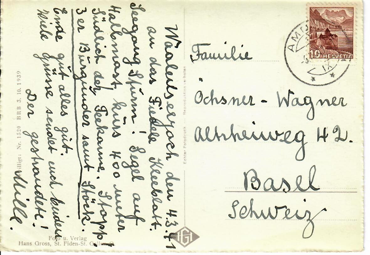 Ansichtskarten: Amden - Erholungsheim Bellevue  1941 – Gebraucht aus Hochdorf von Ziegel-16 1