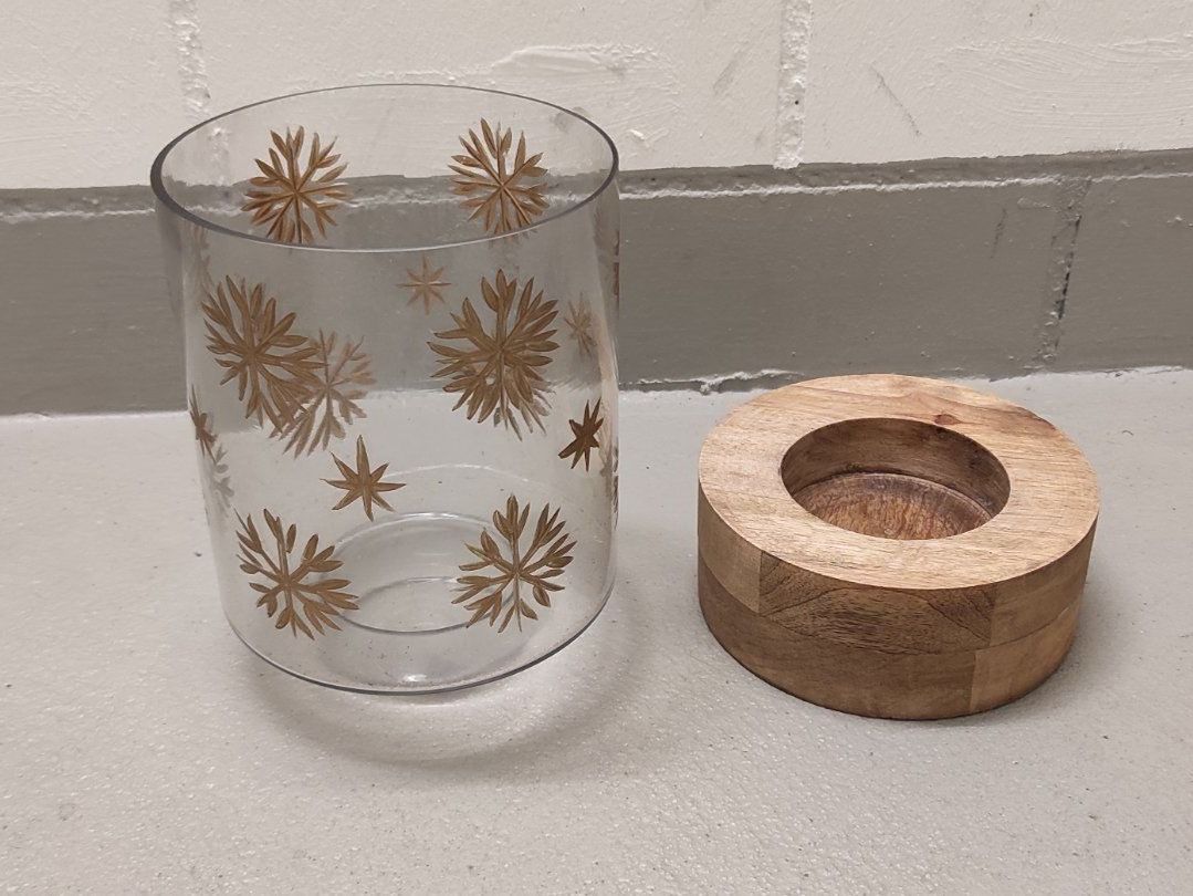 Portacandele: Windlicht Glas mit goldigen Schneeflocken – Usato da Rümlang venduto da Trojka25 1