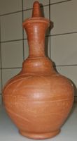 Grosse Terracotta Vase / Flasche mit Deckel Ritzdekor ca31.5