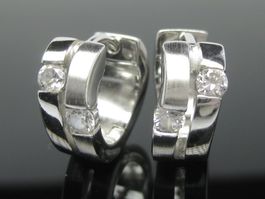 Ohrringe breite Creolen Silber 925 + MP Zirkonia