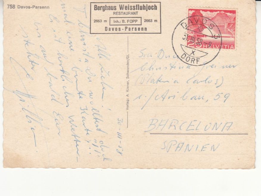 Cartoline postali: Davos Parsenn 1958 – Usato da Bürglen TG venduto da StampGraf 1