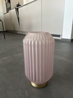 Tischleuchte Glas rosa gerippt goldfarben 28 cm hoch