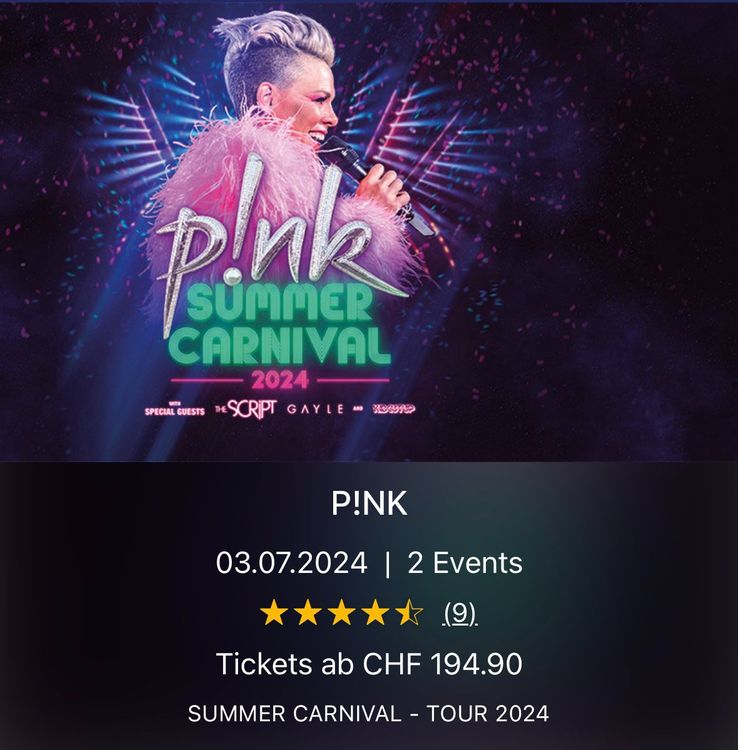 14 STEHPLÄTZE P!NK PINK BERN 2024 Kaufen auf Ricardo