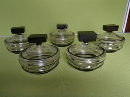 5 Art Deco Glasdosen mit Deckel schwarz&silber
