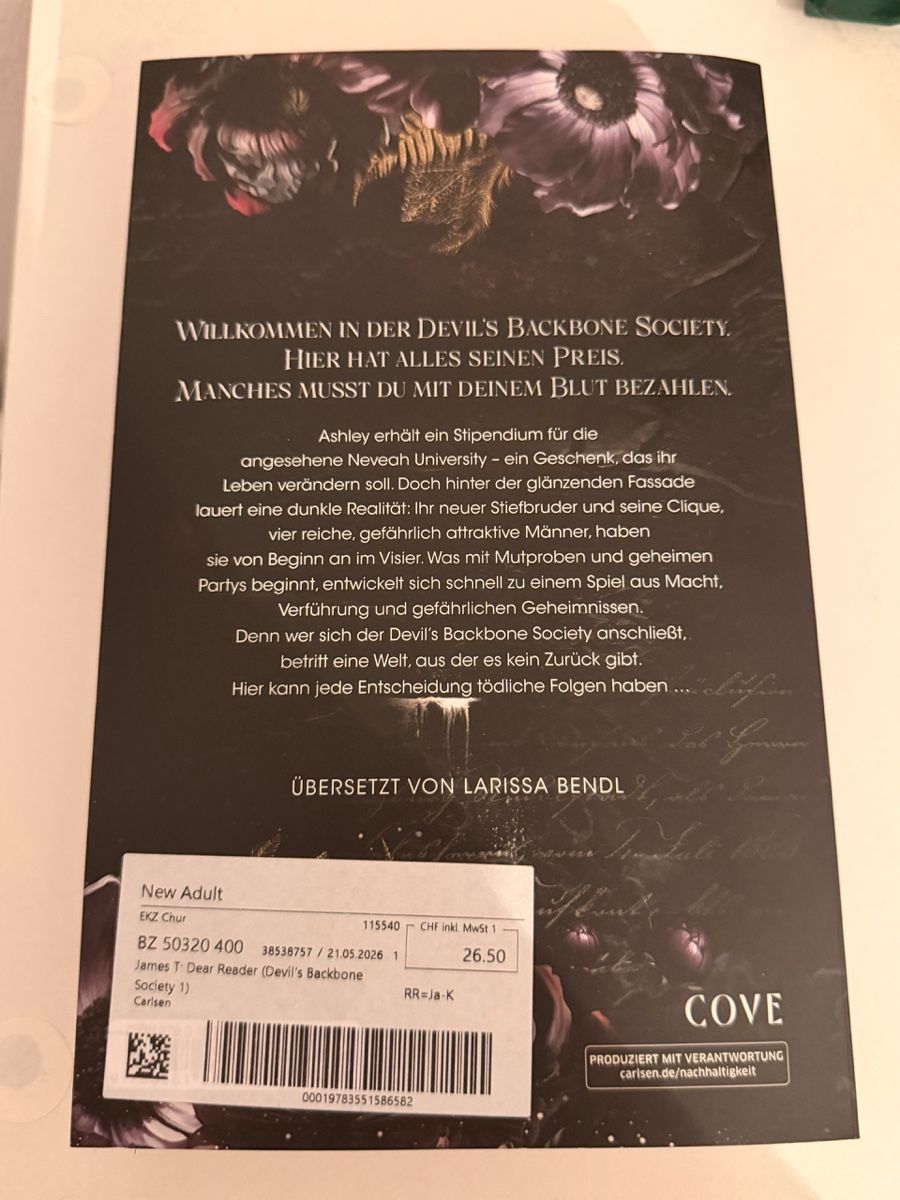 Bücher: Buch Dear Reader Devil's Backbone 1 von Tate James neu – Neu und originalverpackt aus Chur von Pascal_gk 1