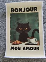 Affiche murale motif chat noir Bonjour mon amour neuve