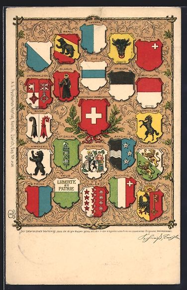 Cartoline postali: Schweiz, Wappen der schweizer Kantone Aa – Usato da Berlin venduto da bartko-reher
