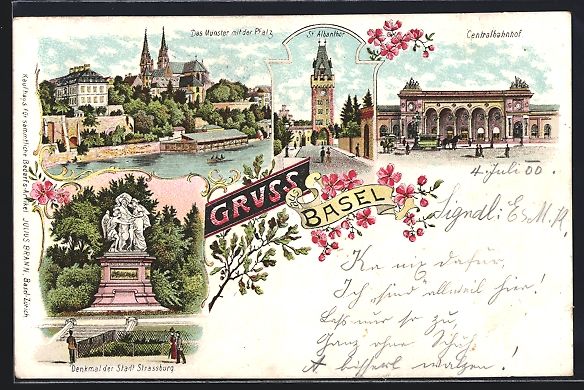 Cartoline postali: Litho Basel, Münster, Centralbahnhof, D – Usato da Berlin venduto da bartko-reher