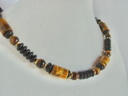 Collier Tigerauge und Onyx, 45cm lang
