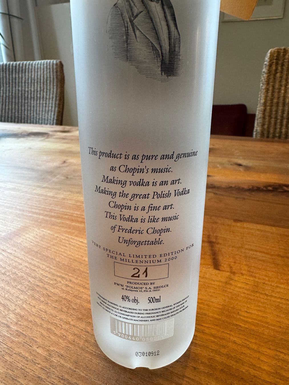 Bevande alcoliche: Vodka Chopin, Millenium 2000, Flasche Nr 21, sehr selten – Nuovo e nell'imballaggio originale da Küsnacht ZH venduto da Raimond1234 2