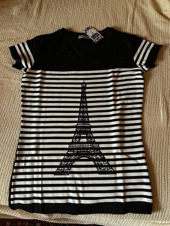 Damen T-Shirt Paris Eiffel Turm Schwarz Weiss Gr M neu