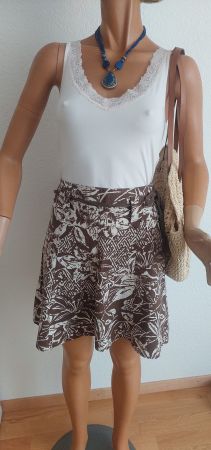Jupe d'été lin taille XS, motifs tropicaux Camaïeu