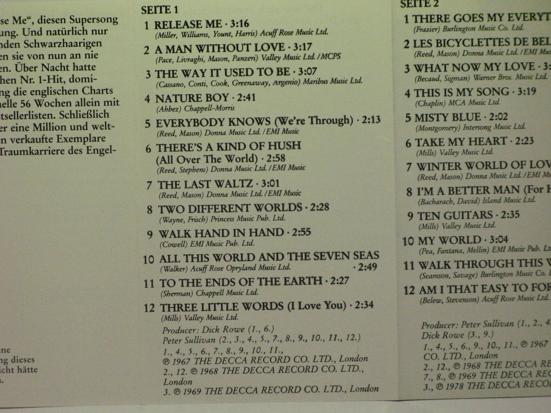 Musicassette: ENGELBERT * Songträume mit Engelbert – Usato da Langnau i. E. venduto da gf2_29jt 1