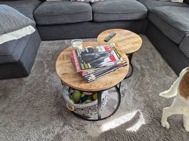 2-teiliges Couchtisch-Set aus rauem Mangoholz 
