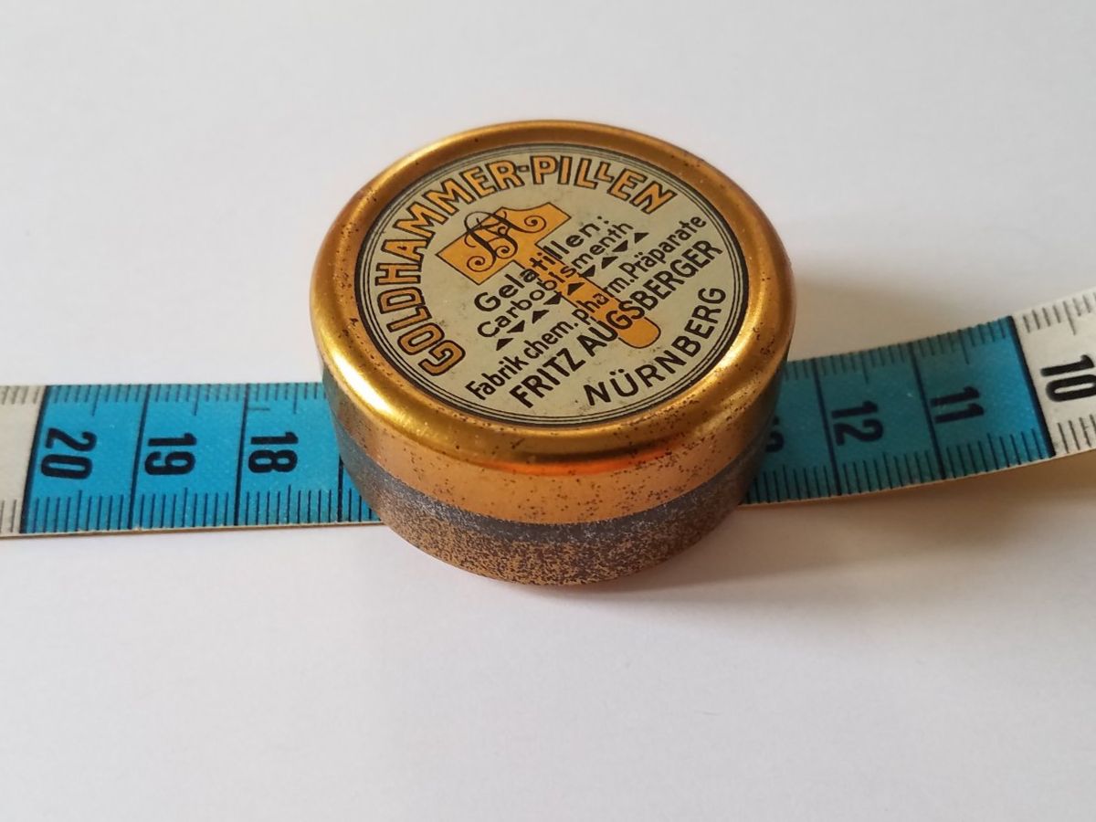 Behälter & Ähnliches: Antike Pillen Dose Blechdose Goldhammer Vintage – Gebraucht aus Rorschacherberg von Marubium 3