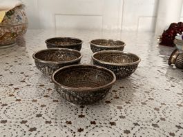 5x Antike 800er Silber Schälchen mit Verzierungen, 638g (154