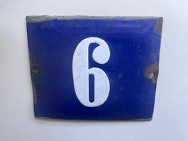 Altes Emaille Schild Hausnummer 6 – Vintage