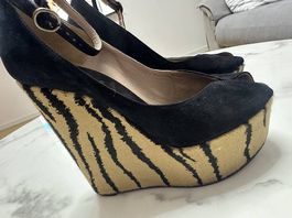 Chloé compensées daim noir motif zébré T. 36 