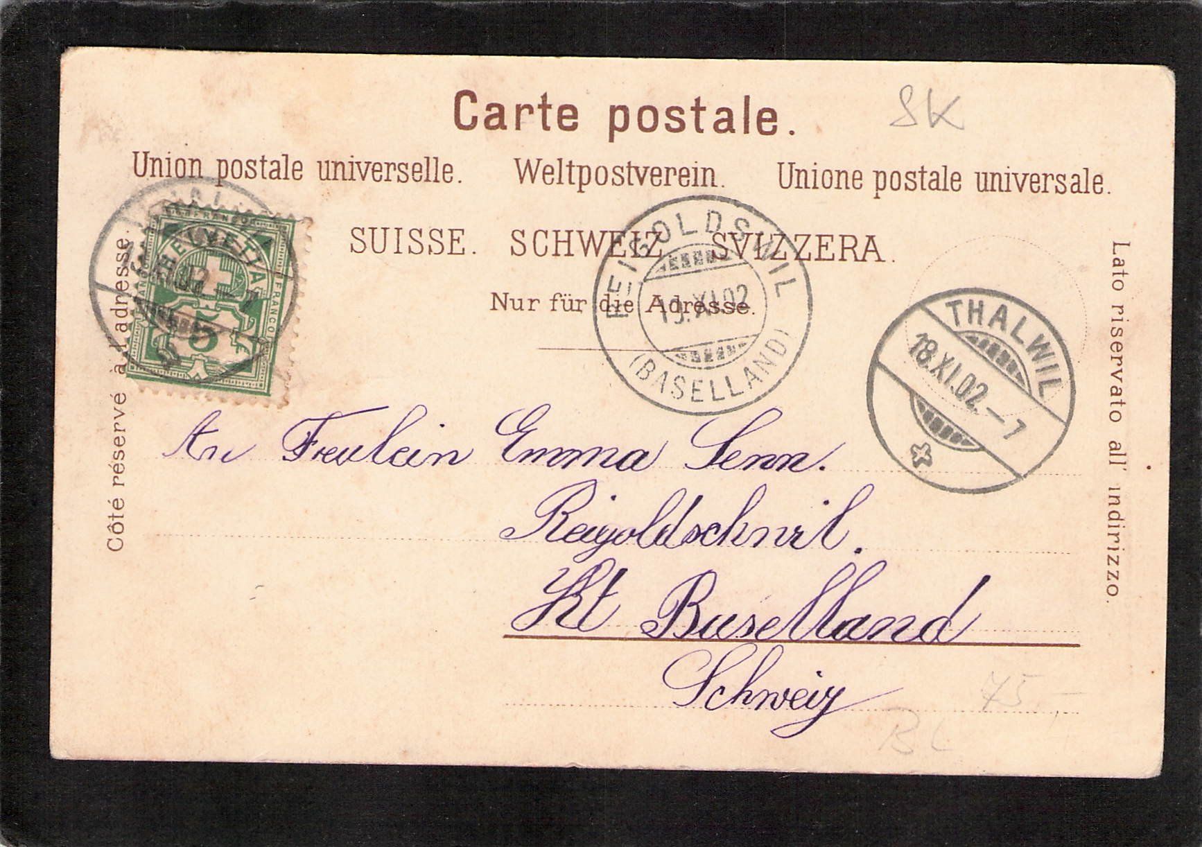 Cartoline postali: Thalwil ZH , gel. 1902 – Usato da Reichenburg venduto da Pipo-67 1