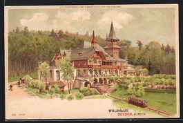 Litho Zürich, Waldhaus Dolder mit Bahn 