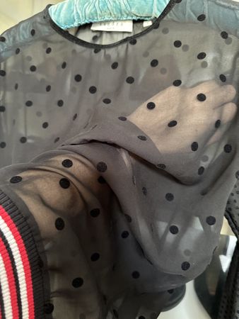 Sandro Chiffon top with velvet polka dots, size 1