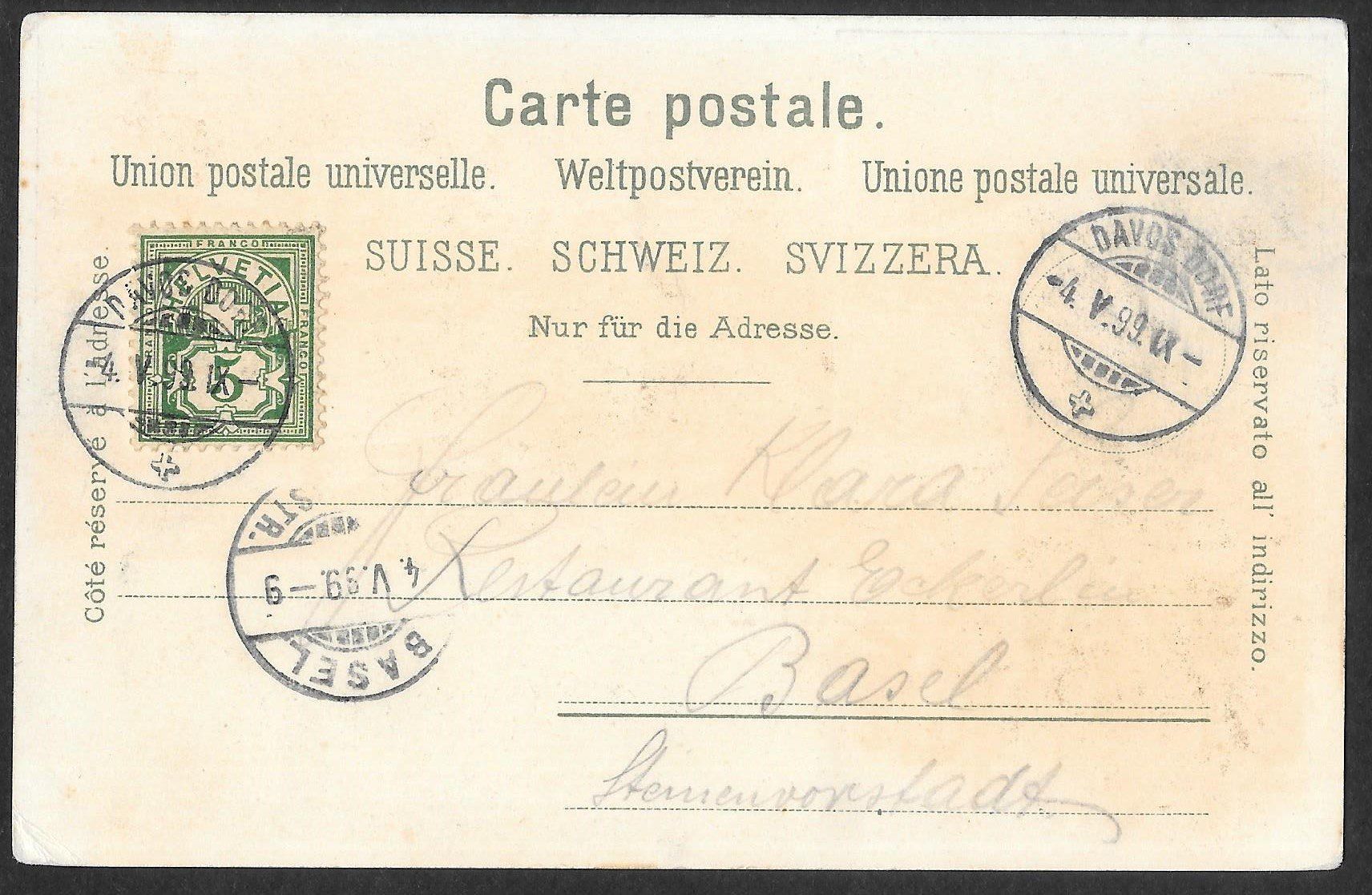Cartoline postali: Davos braune Lithografie 3 Bilder – Usato da Olten venduto da clotaldi 1