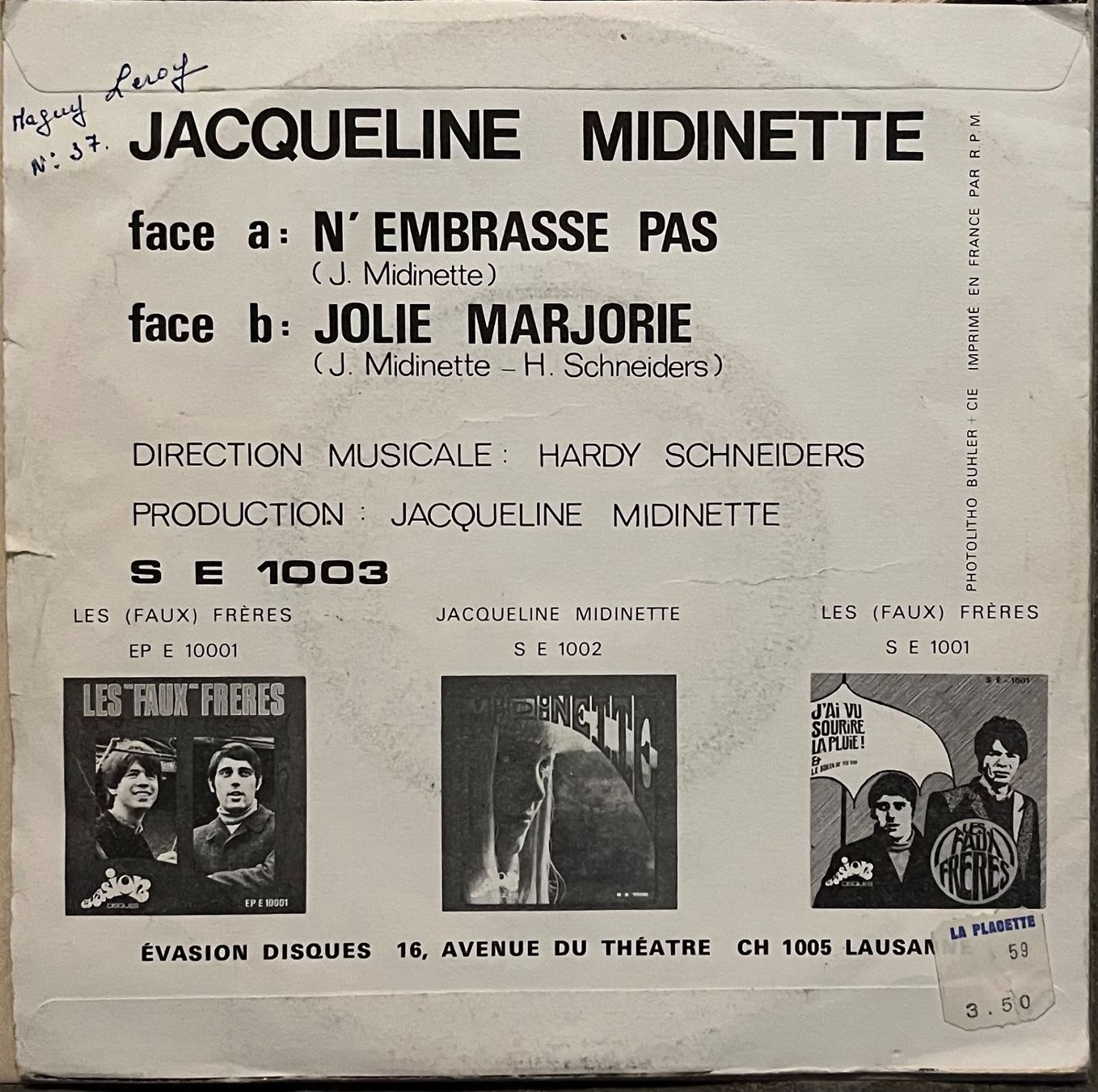 Schallplatten: JACQUELINE MIDINETTE - N'EMBRASSE PAS – Gebraucht aus Bussigny von vinyl-pas-cher 1
