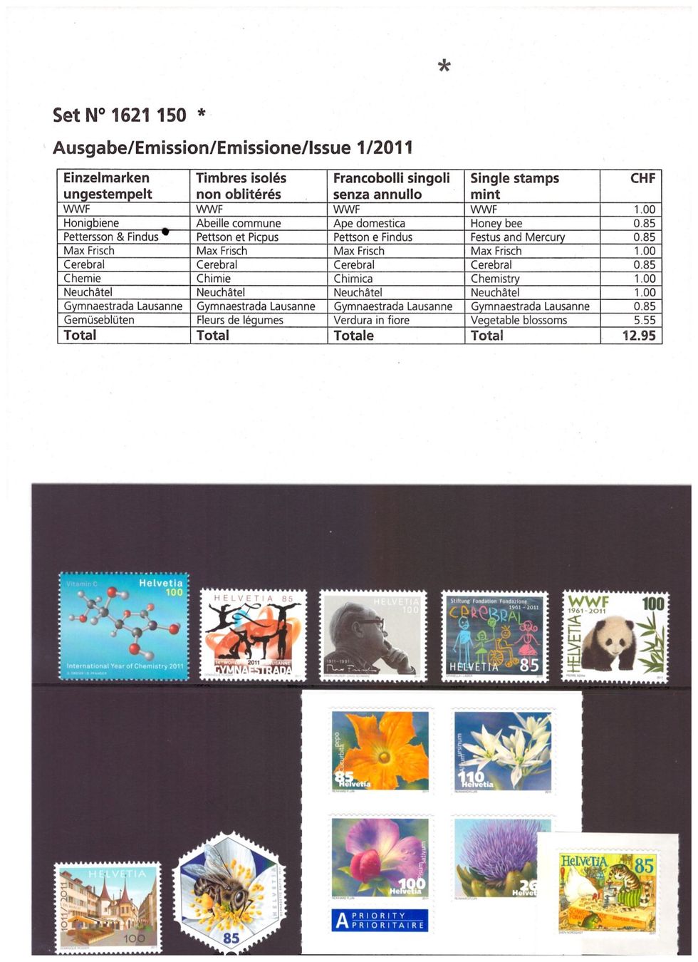 Tutti i francobolli: CH Briefmarken Ausgaben 2011 – Nuovo e nell'imballaggio originale da Chur venduto da marcbruni