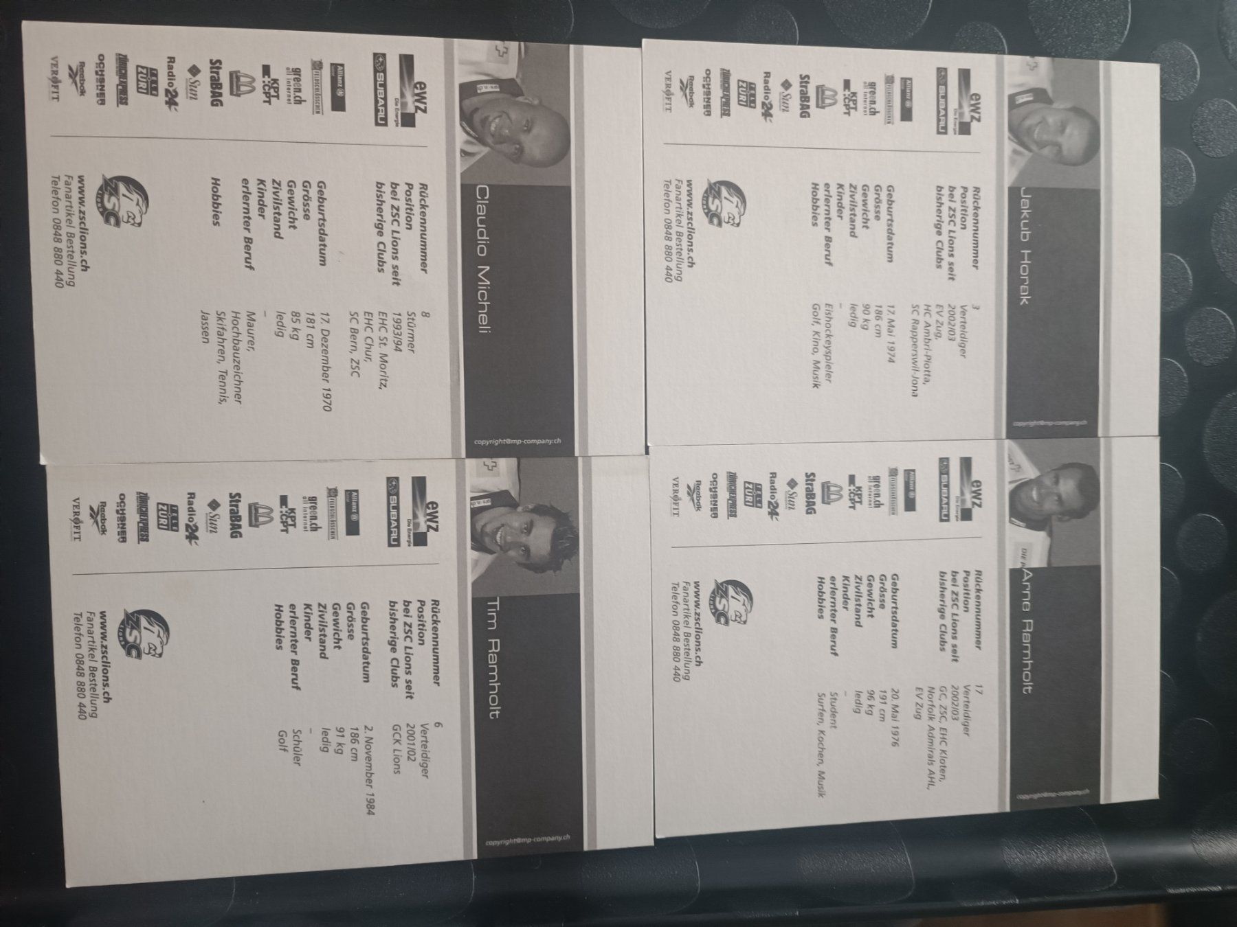 Autogramme: ZSC  Set -  4x handsigniert – Gebraucht aus Menziken von Artographs 1
