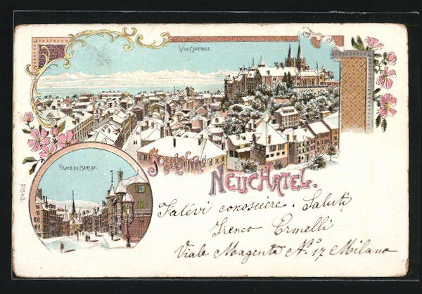 Ansichtskarten: Winter-Lithographie Neuchatel, Vue Gén – Gebraucht aus Berlin von bartko-reher