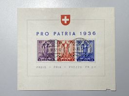Pro Patria 1936 Block mit Spätstempel Altstetten 24.Xll.1937