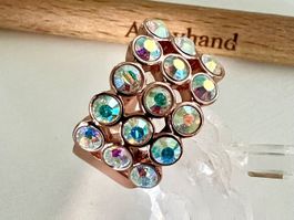 Cocktail Ring roségold mit Aurora Borealis Kristallen