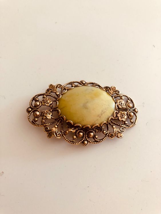 Broche Vintage MAROUSSIA - Verre Et Métal Doré - Occasion - Bijou Ancien